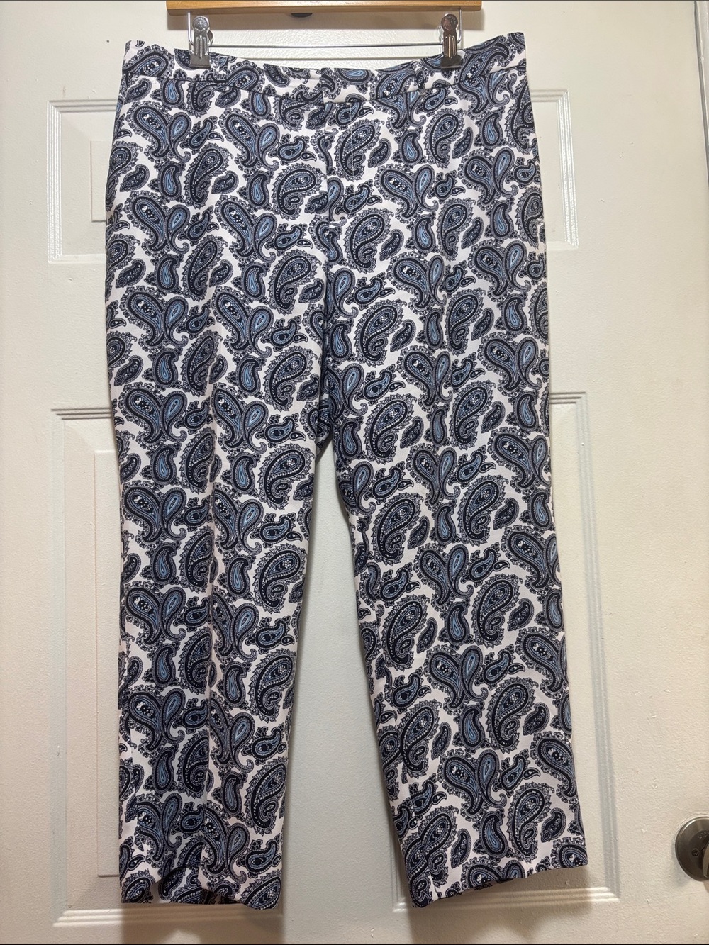 Banana Republic White Cropped Pants with Blue Paisley Print